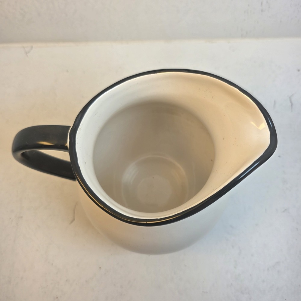 HOME Ceramic Pitcher White with Black Trim Farmhouse Stoneware Water Jug 7.5in - Picture 5 of 9